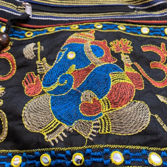 Tribe Azure Handcrafted Cotton Sling Bag With Ganesha Embroidery & Om Motif - Picture 5 of 11